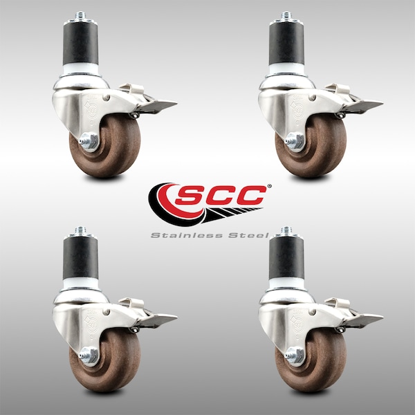 Service Caster 3 Inch 316SS High Temp Glass Filled Nylon 1-3/4 Inch Stem Caster Set Lock Brake SCC-SS316TTLEX20S314-GFNSHT-134-4 - main